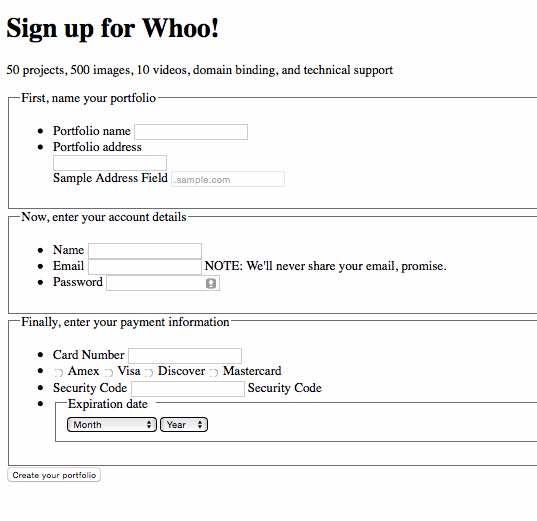 static image of a sign up form